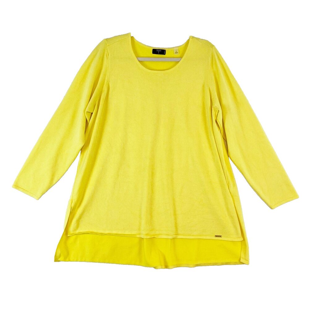 Tahari Sweater Top‎ Women's 1X Yellow Long Sleeve Knit High Low Hem